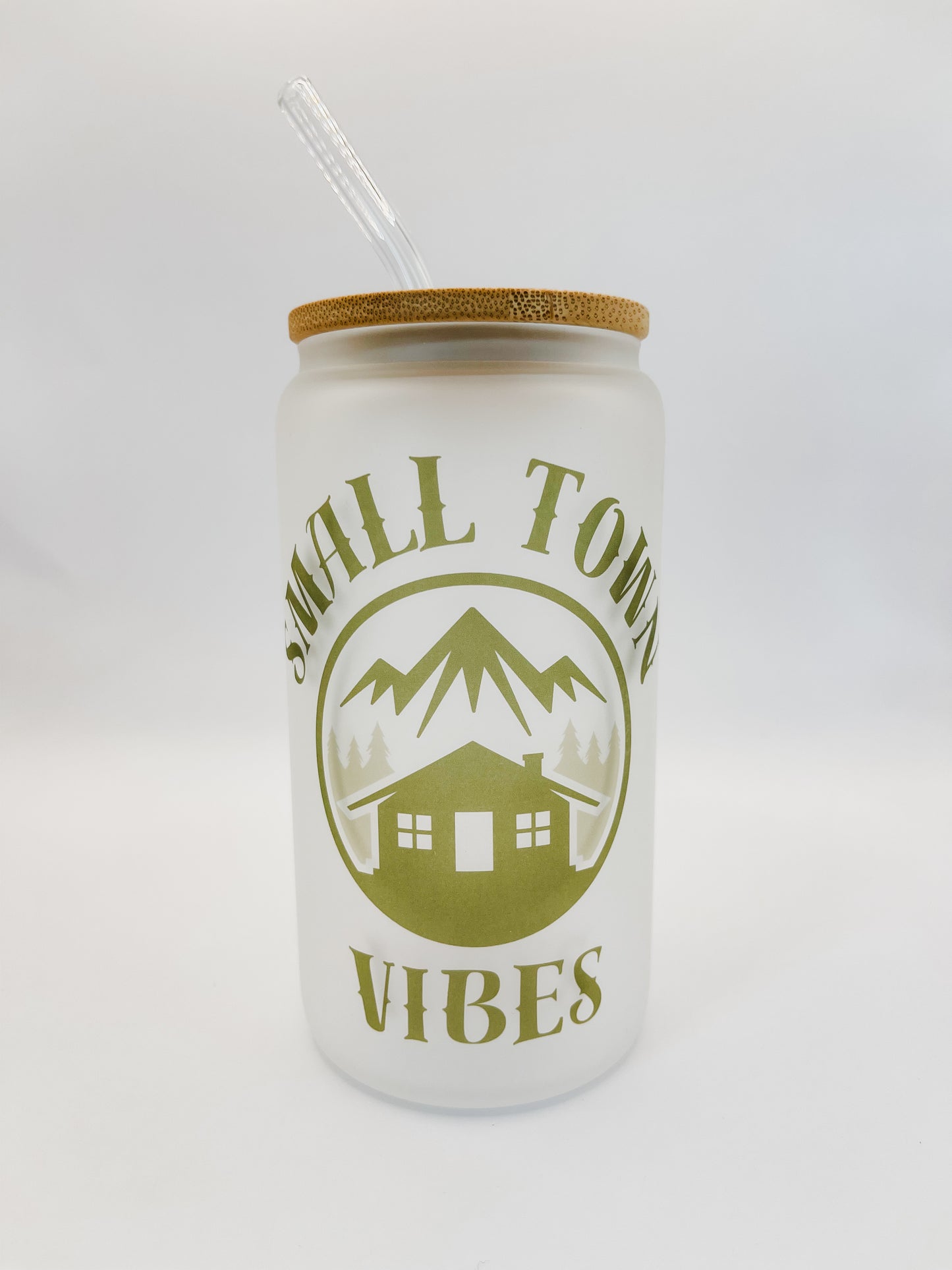 Small Town Vibes Frosted Glass Cup